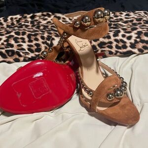 Christian Louboutin Brown Suede Heels with Gold Accents